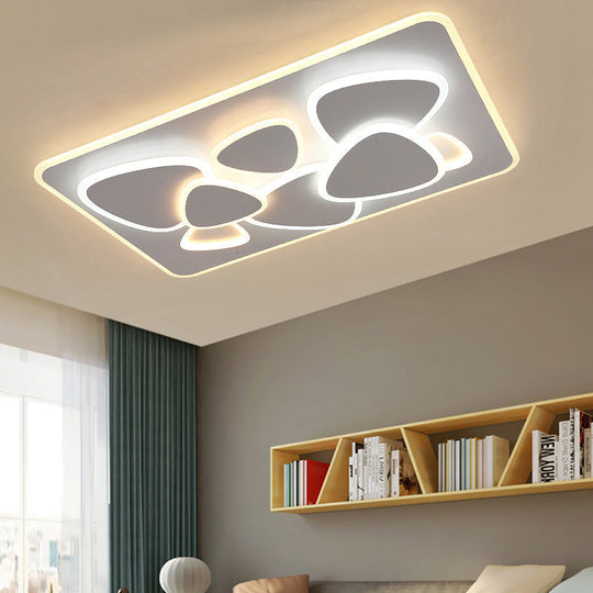 Modern Grey Flush Mount LED Ceiling Light with Overlapping Design in White/Warm Light - 19.5"/38" Wide