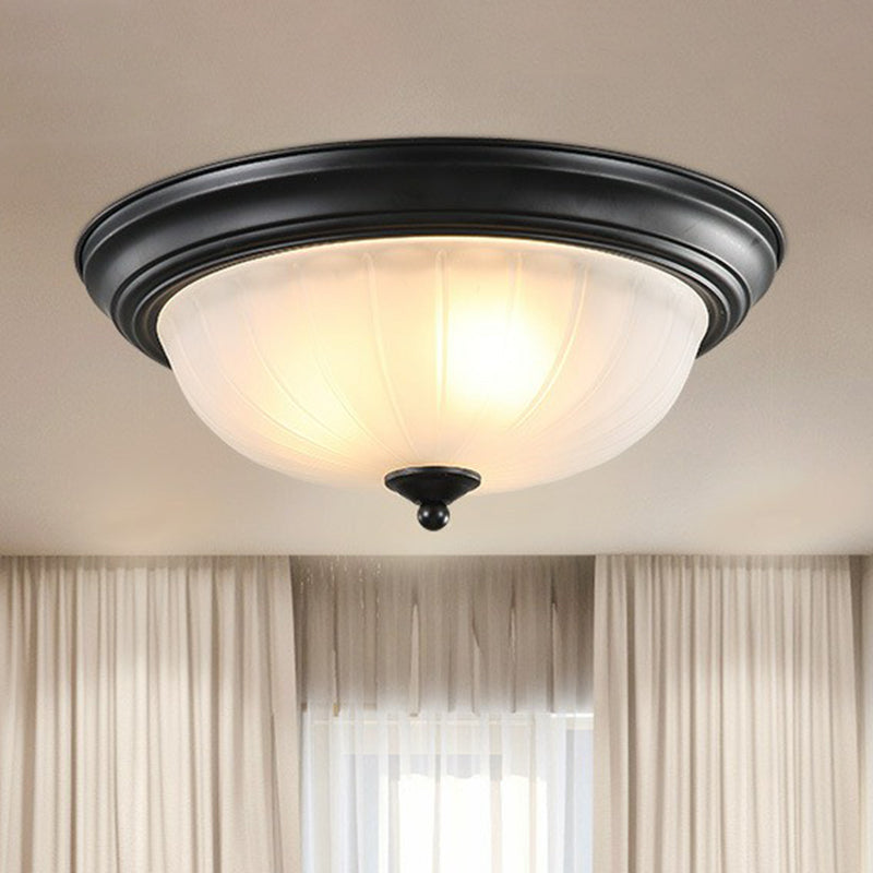 Traditional Dome Shaped Frosted Ribbed Glass Flushmount Ceiling Light - Set of 3 Bulbs for Bedroom