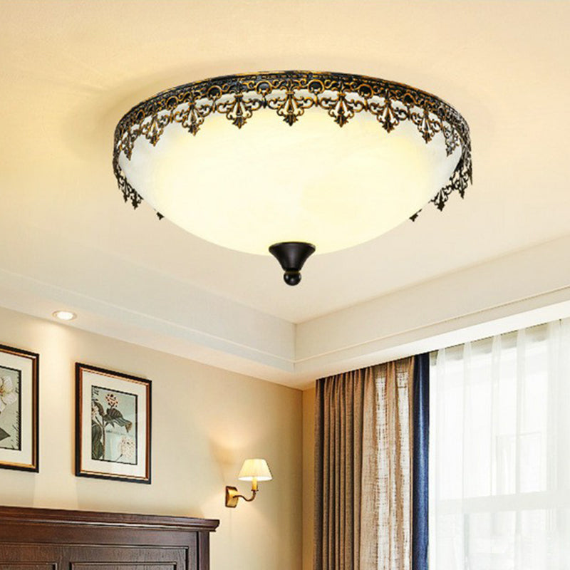 Retro LED Flush Mount Ceiling Light with Filigree Decor for Bedroom or Coffee Shop
