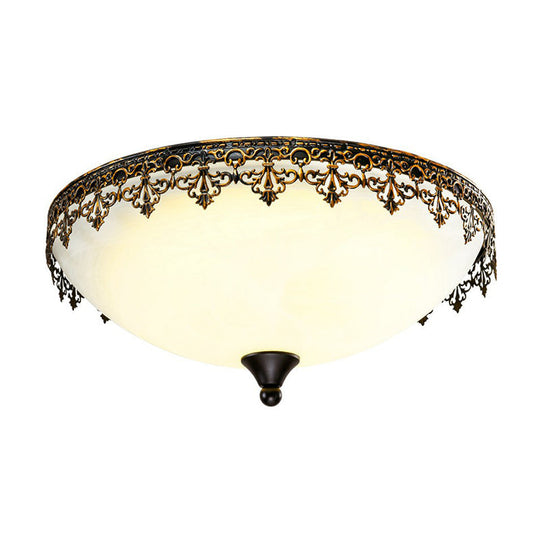 Retro LED Flush Mount Ceiling Light with Filigree Decor for Bedroom or Coffee Shop