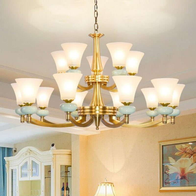 Vintage Frosted Glass Chandelier Pendant Light - Gold Accent For Living Room 15 /