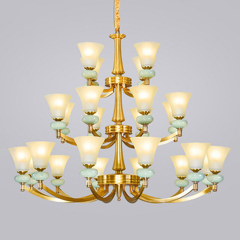 Vintage Frosted Glass Chandelier Pendant Light - Gold Accent For Living Room 24 /