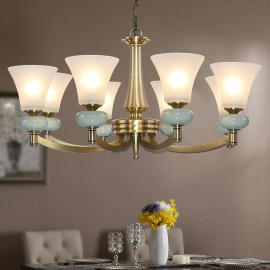 Vintage Frosted Glass Chandelier Pendant Light - Gold Accent For Living Room 8 /