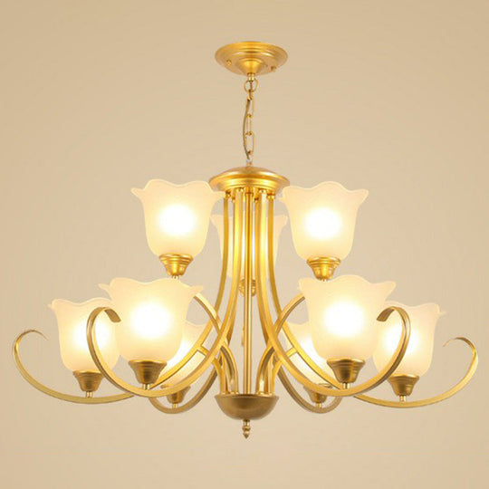 Vintage Floral Iron Pendant Light With Cream Glass Shade 9 / Gold