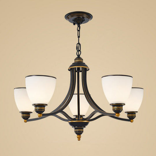 Vintage Frosted Glass Chandelier Pendant Light For Living Room Decor 5 / Black Up