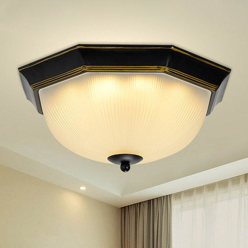 Ribbed Frosted Glass Flush Mount Ceiling Light - Retro Living Room LED Lighting
