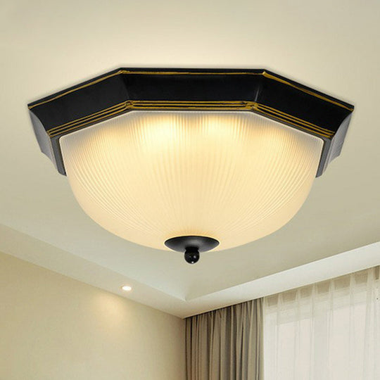 Ribbed Frosted Glass Flush Mount Ceiling Light - Retro Living Room LED Lighting
