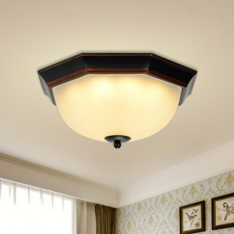 Ribbed Frosted Glass Flush Mount Ceiling Light - Retro Living Room LED Lighting