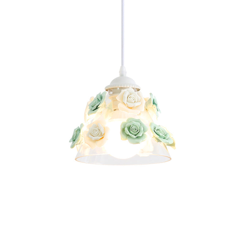Korean Garden Rose Ceramic Pendant Light Fixture - Stylish And Functional Bedroom Lighting