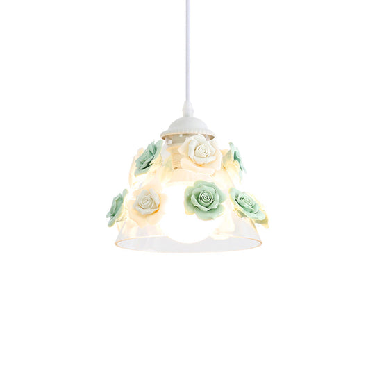 Korean Garden Rose Ceramic Pendant Light Fixture - Stylish And Functional Bedroom Lighting