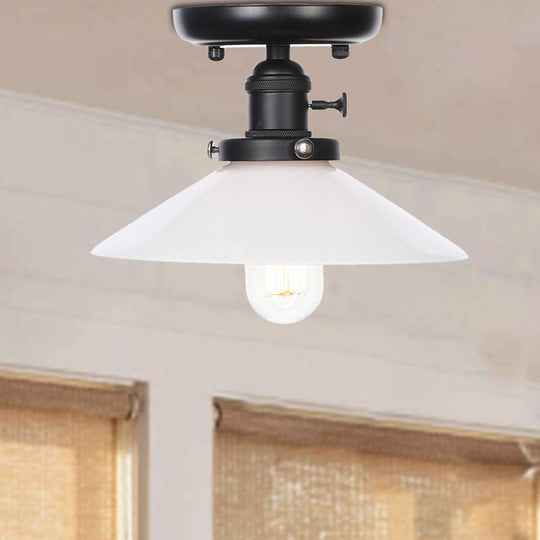 Industrial Cone/Saucer Ceiling Light Fixture - Clear/White Semi Flush for Dining Room