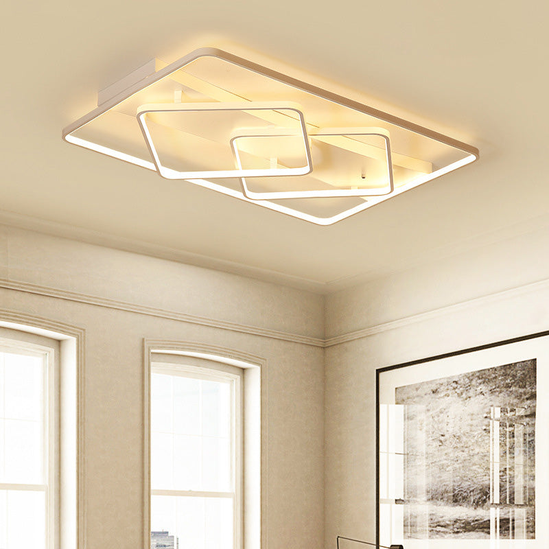 Modern White Geometric Flush Mount LED Ceiling Light Fixture in White/Warm Light - 34.5"/39" Wide