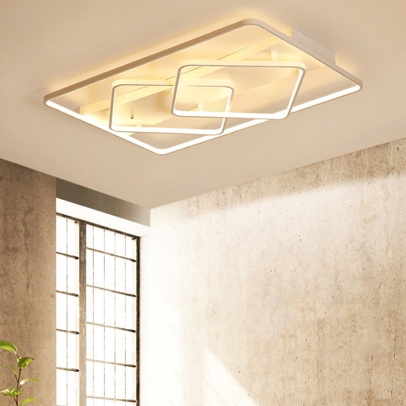 Modern White Geometric Flush Mount LED Ceiling Light Fixture in White/Warm Light - 34.5"/39" Wide