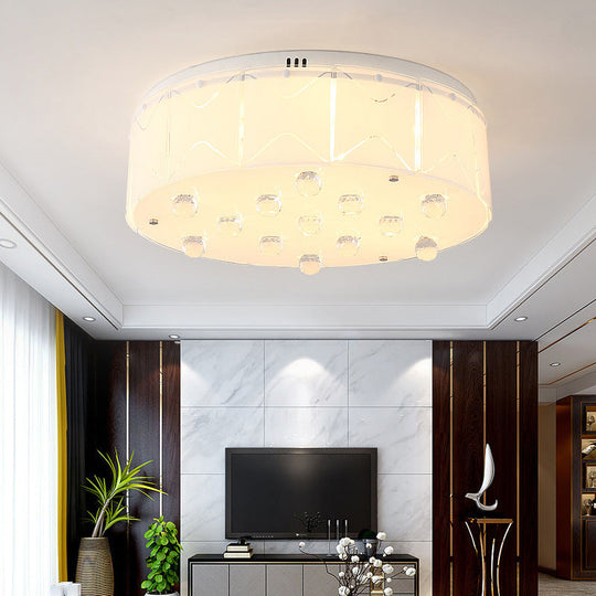 Contemporary Crystal Drum Flush Mount Light with LED Multi-Lights - White Ceiling Lamp Fixture