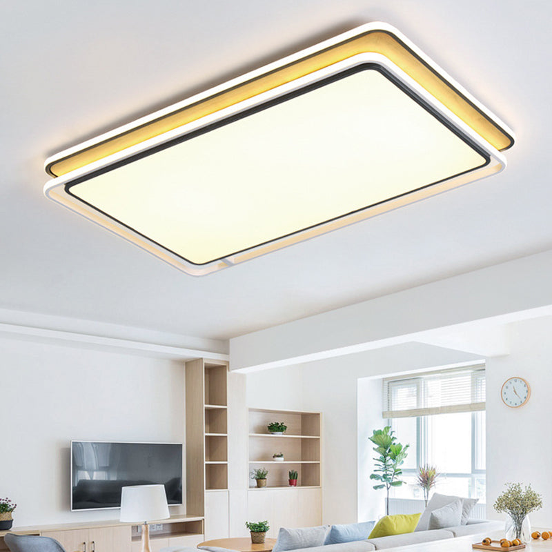Modern LED Flush Mount Light Fixture: Black Rectangular Design, Close to Ceiling Lamp in White/Warm Light