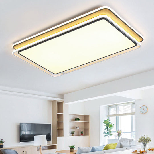 Modern LED Flush Mount Light Fixture: Black Rectangular Design, Close to Ceiling Lamp in White/Warm Light