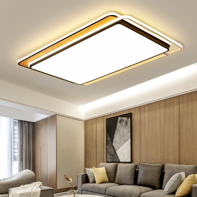 Modern LED Flush Mount Light Fixture: Black Rectangular Design, Close to Ceiling Lamp in White/Warm Light