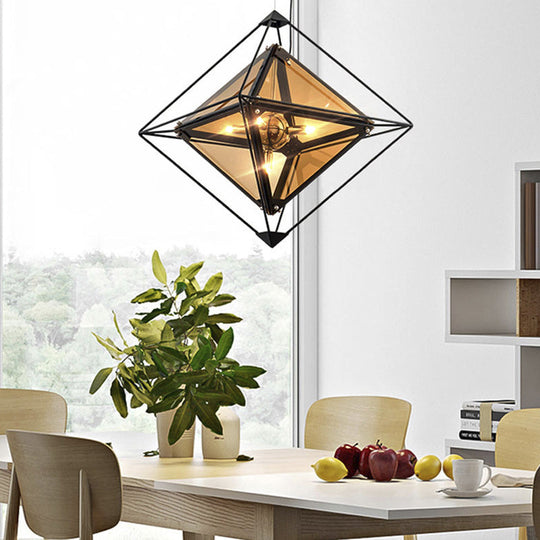 Modern Polygon Pendant Light with Amber/Smoke Gray Glass - 1-Light Dining Room Suspension, 8"/16" Wide