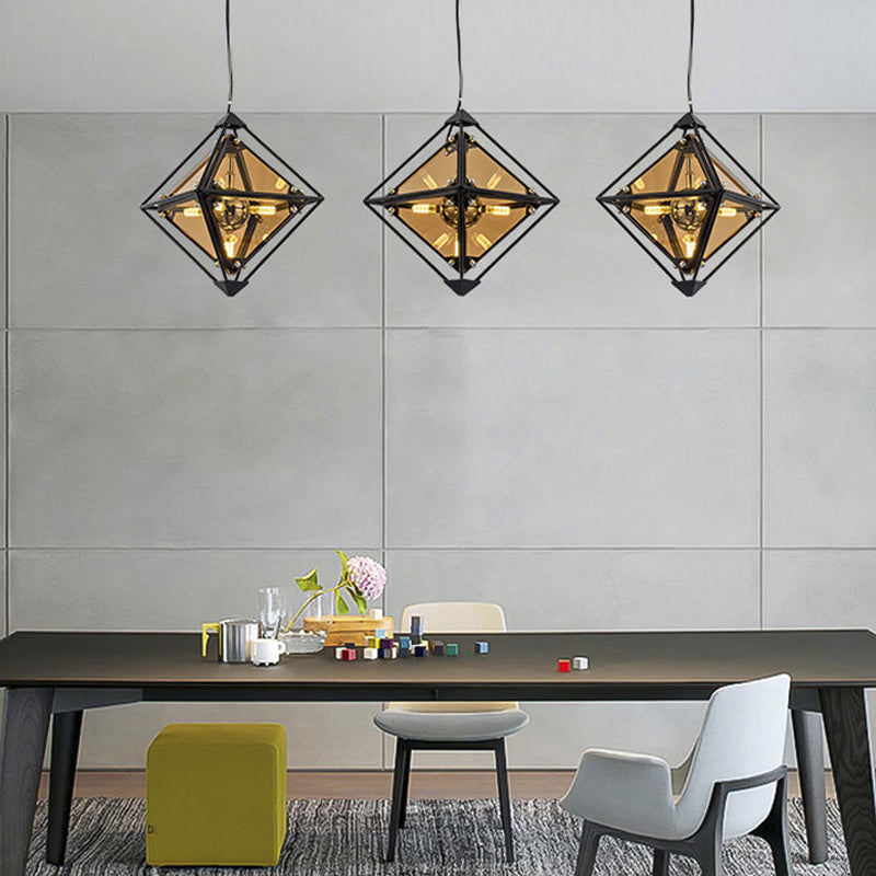 Modern Polygon Pendant Light with Amber/Smoke Gray Glass - 1-Light Dining Room Suspension, 8"/16" Wide