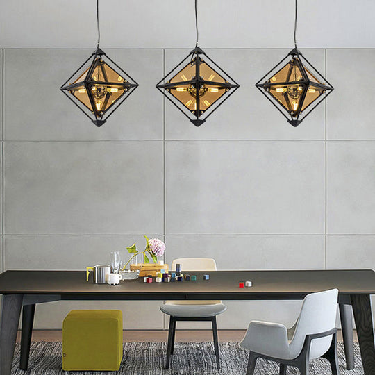 Modern Polygon Pendant Light with Amber/Smoke Gray Glass - 1-Light Dining Room Suspension, 8"/16" Wide