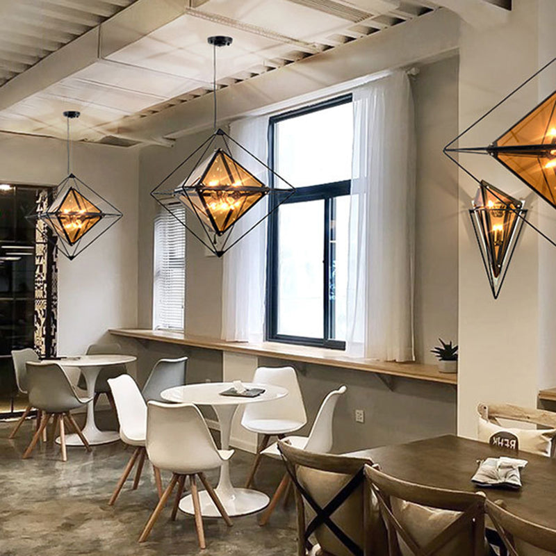 Modern Polygon Pendant Light with Amber/Smoke Gray Glass - 1-Light Dining Room Suspension, 8"/16" Wide