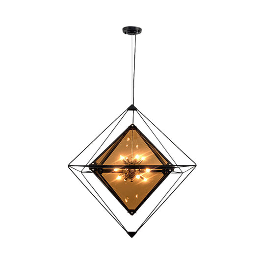 Modern Polygon Pendant Light with Amber/Smoke Gray Glass - 1-Light Dining Room Suspension, 8"/16" Wide