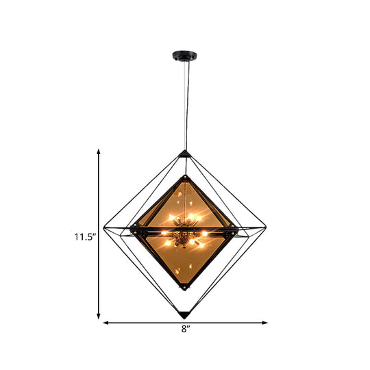 Modern Polygon Pendant Light with Amber/Smoke Gray Glass - 1-Light Dining Room Suspension, 8"/16" Wide