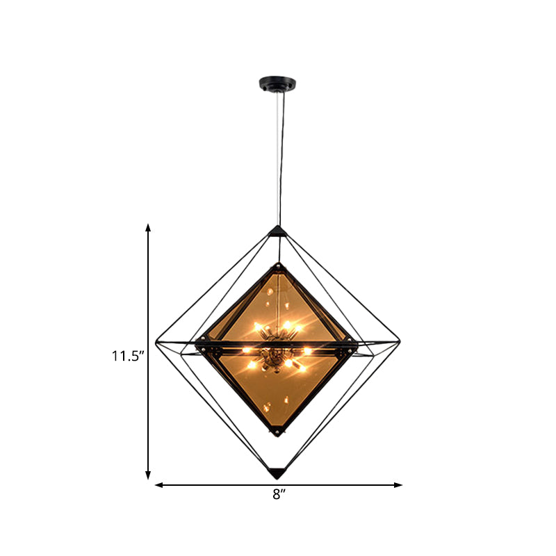 Polygon Ceiling Pendant Light - Amber/Smoke Gray Glass Contemporary Design 1-Light Ideal For Dining