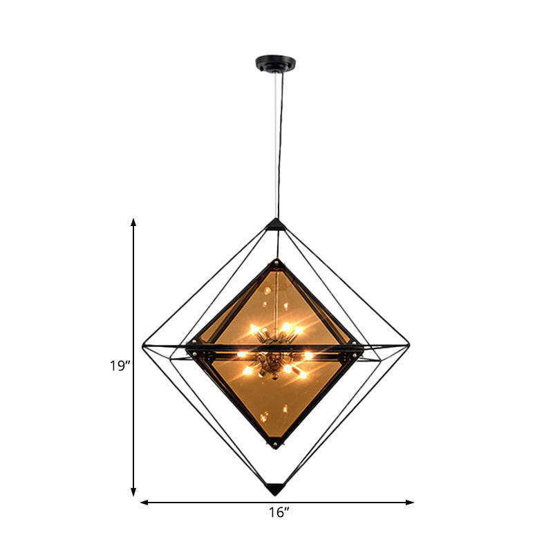 Modern Polygon Pendant Light with Amber/Smoke Gray Glass - 1-Light Dining Room Suspension, 8"/16" Wide