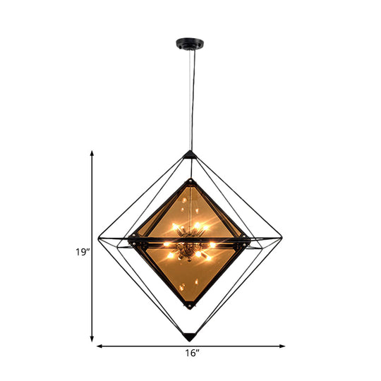 Modern Polygon Pendant Light with Amber/Smoke Gray Glass - 1-Light Dining Room Suspension, 8"/16" Wide