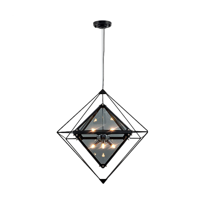 Modern Polygon Pendant Light with Amber/Smoke Gray Glass - 1-Light Dining Room Suspension, 8"/16" Wide