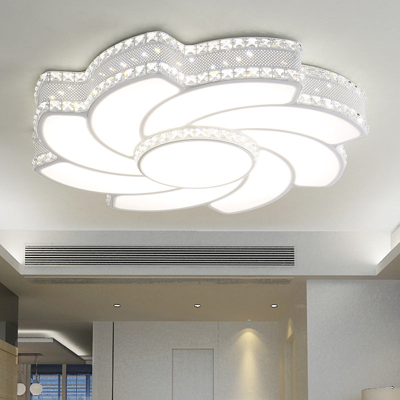 Modern LED Flower Metal Flush Ceiling Light Fixture, White/Warm Light, 19"/23.5" Wide