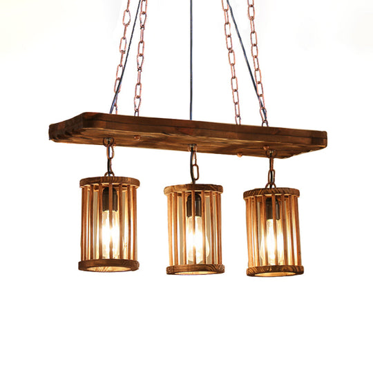 Lustre industriel en bois avec abat-jour cylindrique - Plafonnier 2/3 lumières pour salle à manger