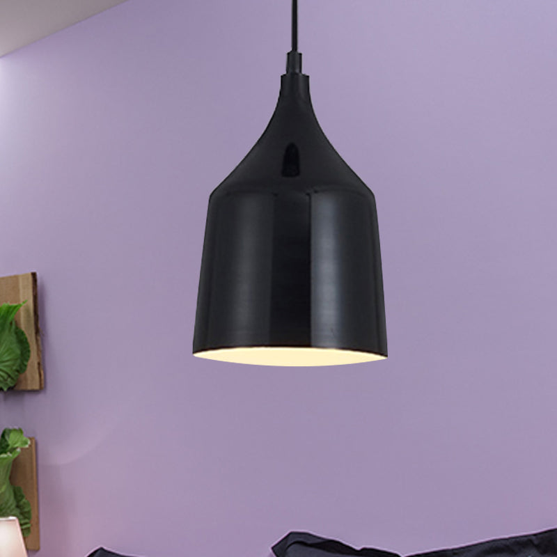 Contemporary Metal Bell Ceiling Hanging Light - Adjustable 1 Light Pendant in White/Black (6"/8"/10.5" Dia)