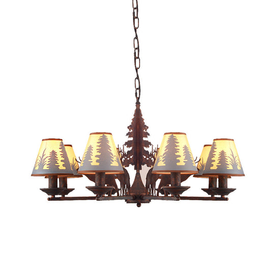 Lustre industriel en métal et tissu conique - Suspension à 3/5/8 lumières pour salle à manger en rouille