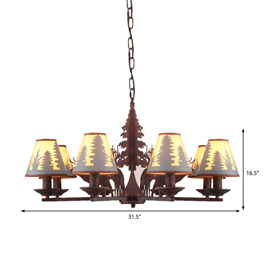 Lustre industriel en métal et tissu conique - Suspension à 3/5/8 lumières pour salle à manger en rouille