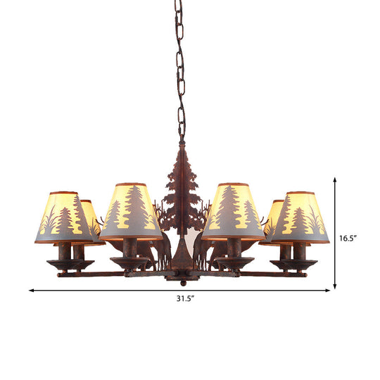 Lustre industriel en métal et tissu conique - Suspension à 3/5/8 lumières pour salle à manger en rouille