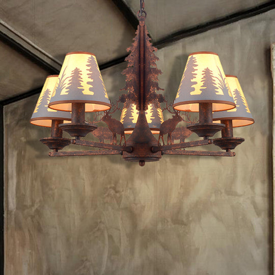 Lustre industriel en métal et tissu conique - Suspension à 3/5/8 lumières pour salle à manger en rouille