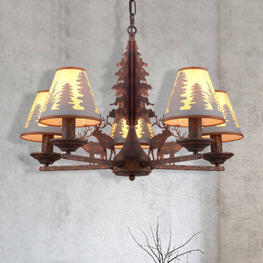 Lustre industriel en métal et tissu conique - Suspension à 3/5/8 lumières pour salle à manger en rouille