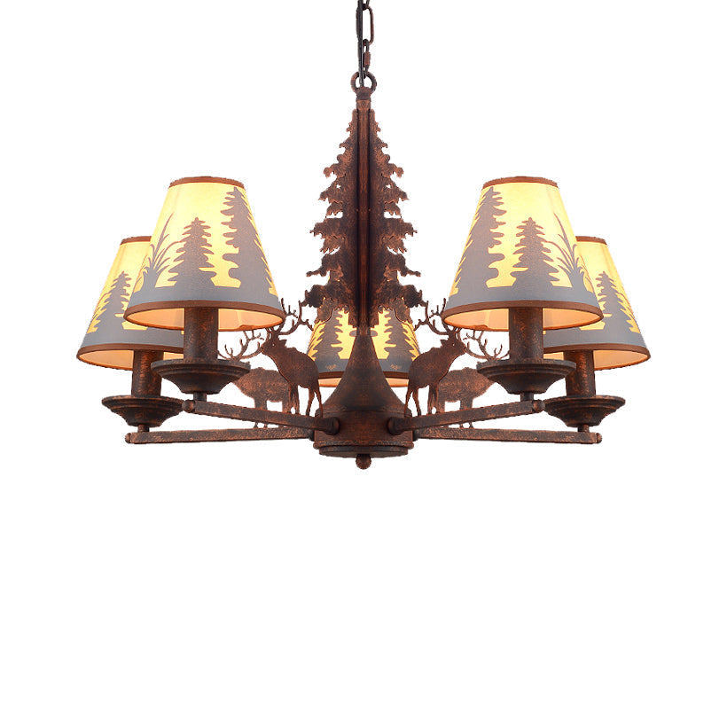 Industrial Cone Metal And Fabric Chandelier - Rust Finish 3/5/8 Light Pendant Lighting For Dining