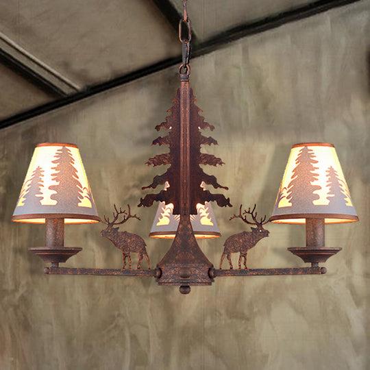 Lustre industriel en métal et tissu conique - Suspension à 3/5/8 lumières pour salle à manger en rouille