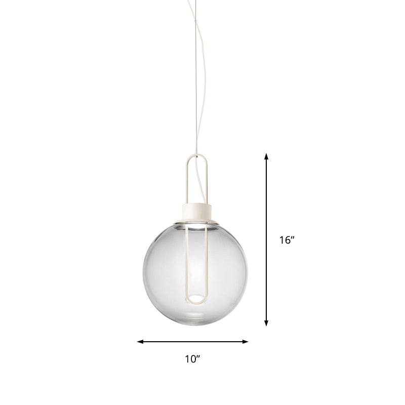 Contemporary Clear Glass Sphere Pendant Lighting - 1 Light White/Black Hanging Lamp Fixture for Restaurants