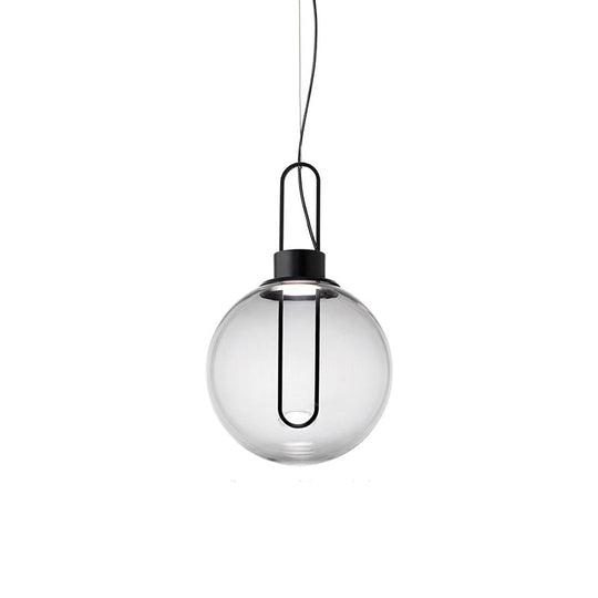 Contemporary Clear Glass Sphere Pendant Lighting - 1 Light White/Black Hanging Lamp Fixture for Restaurants