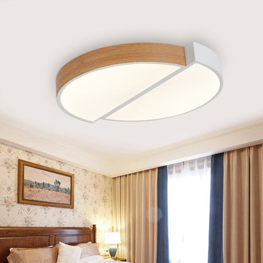 Contemporary Wood White LED Circle Flush Mount Lamp - 20.5" and 33" Diameter