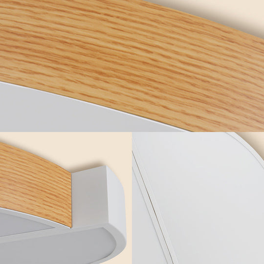 Contemporary Wood White LED Circle Flush Mount Lamp - 20.5" and 33" Diameter