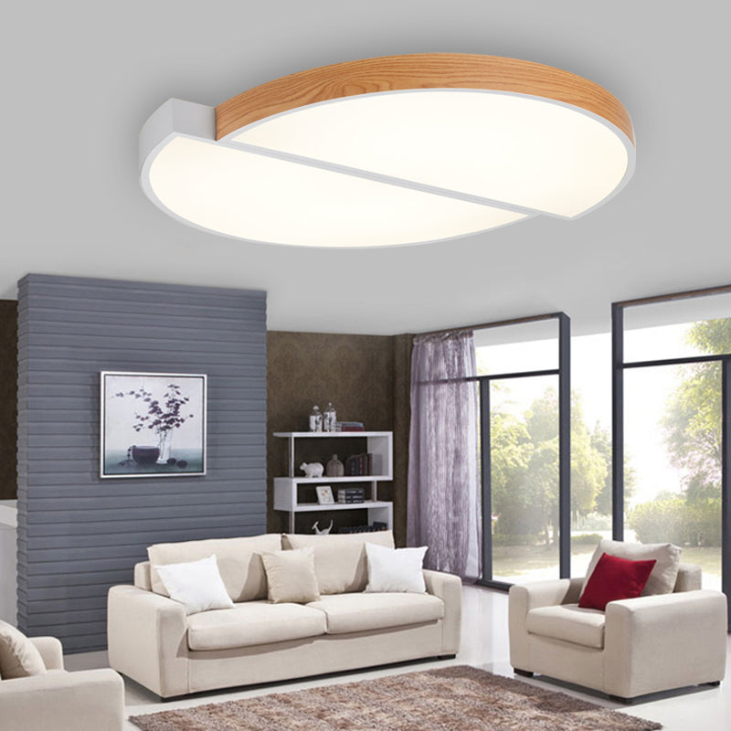 Contemporary Wood White LED Circle Flush Mount Lamp - 20.5" and 33" Diameter