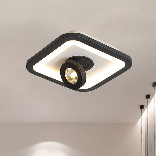 Modern LED Flush Mount Ceiling Light in Acrylic Square/Round Shape - Warm/White Light, Black or White Fixture