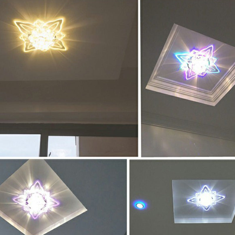 Clear Crystal LED Flushmount Ceiling Light - Floral Shaped Modern Hallway Flush Mount
