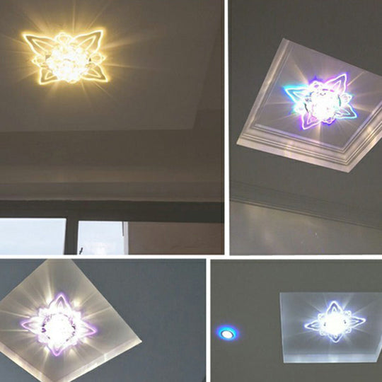 Clear Crystal LED Flushmount Ceiling Light - Floral Shaped Modern Hallway Flush Mount