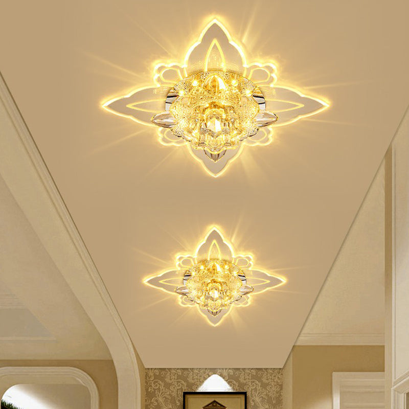 Clear Crystal LED Flushmount Ceiling Light - Floral Shaped Modern Hallway Flush Mount